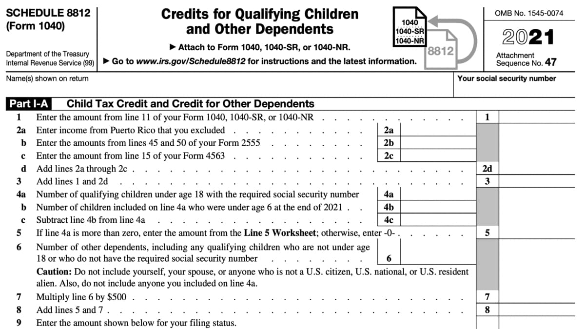 Schedule 8812 2022 For Child Tax Credit File Online Schedules TaxUni