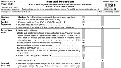 Image of itemized deductions form Schedule A blank