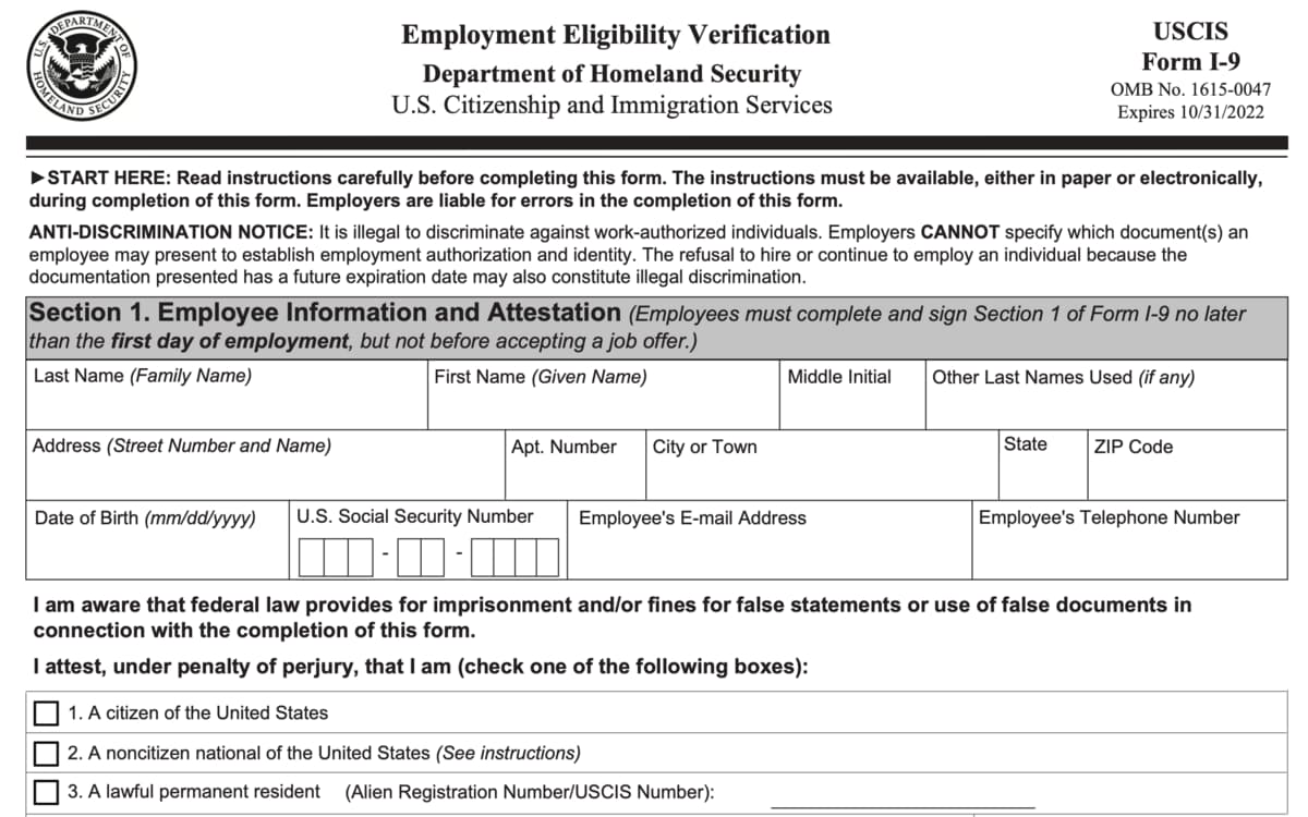 Form I 9 2023 Irs Printable Forms Free Online