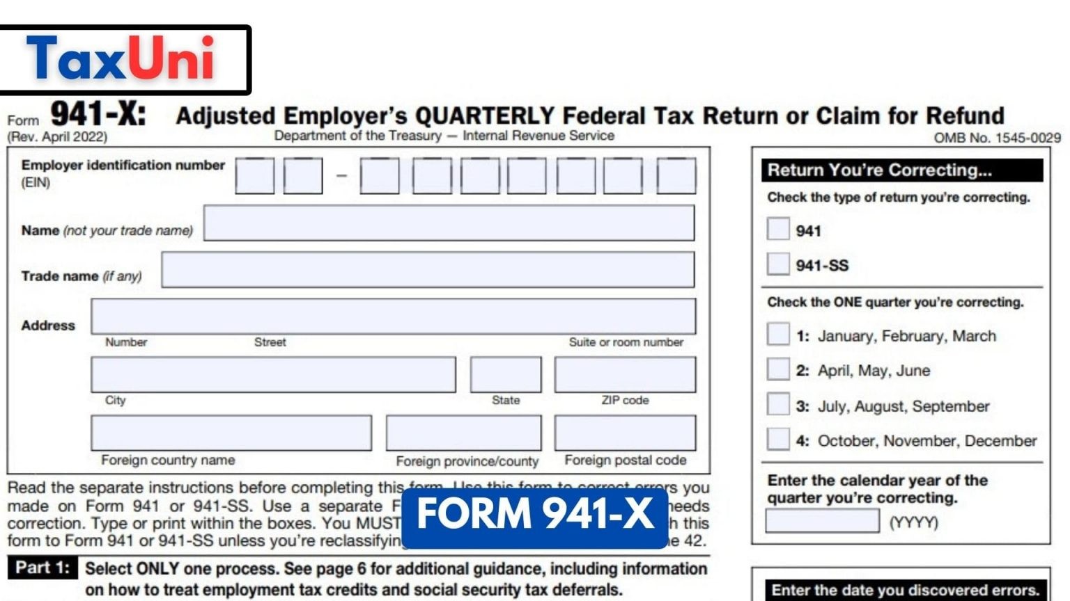 941 Form 2022 Printable PDF Template