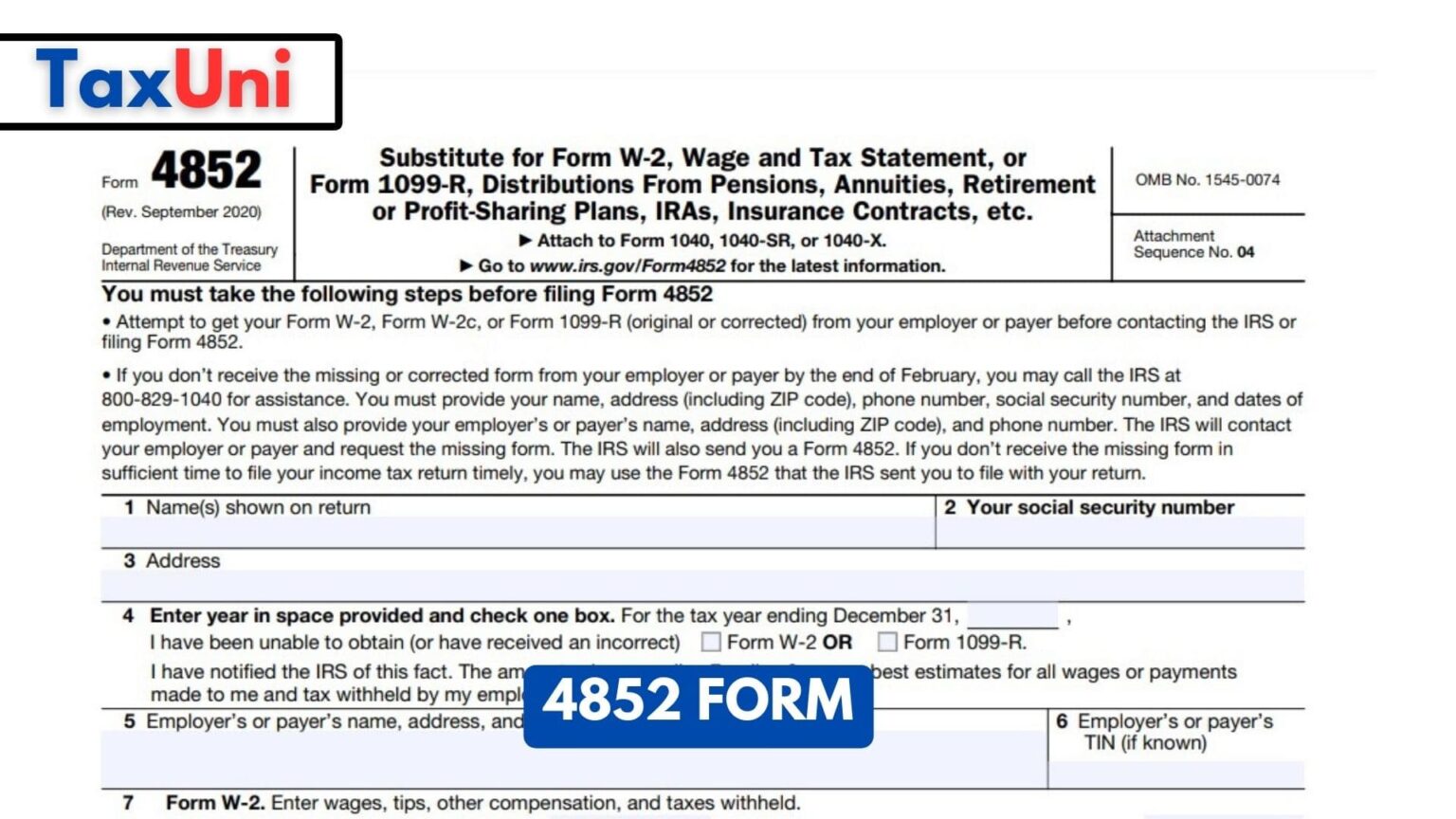 4852 Form 2025 Instructions to File - 4852 Forms - TaxUni