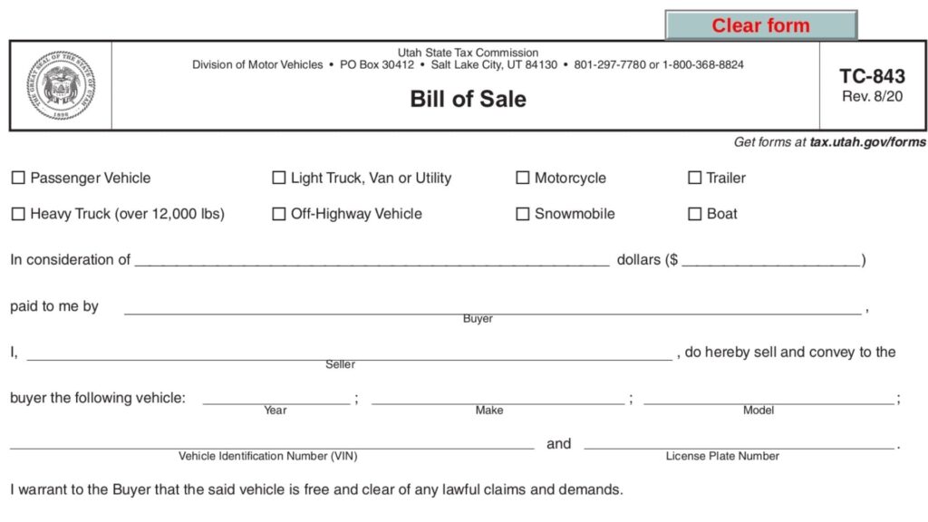 What Is a Utah DMV Bill of Sale?