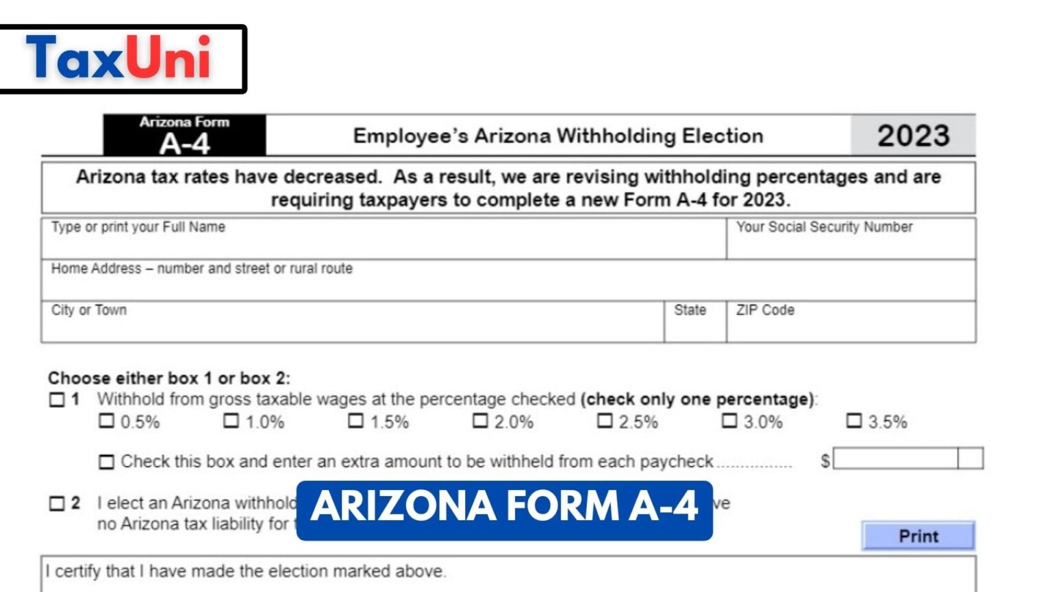 Arizona Form A4 2023 2024