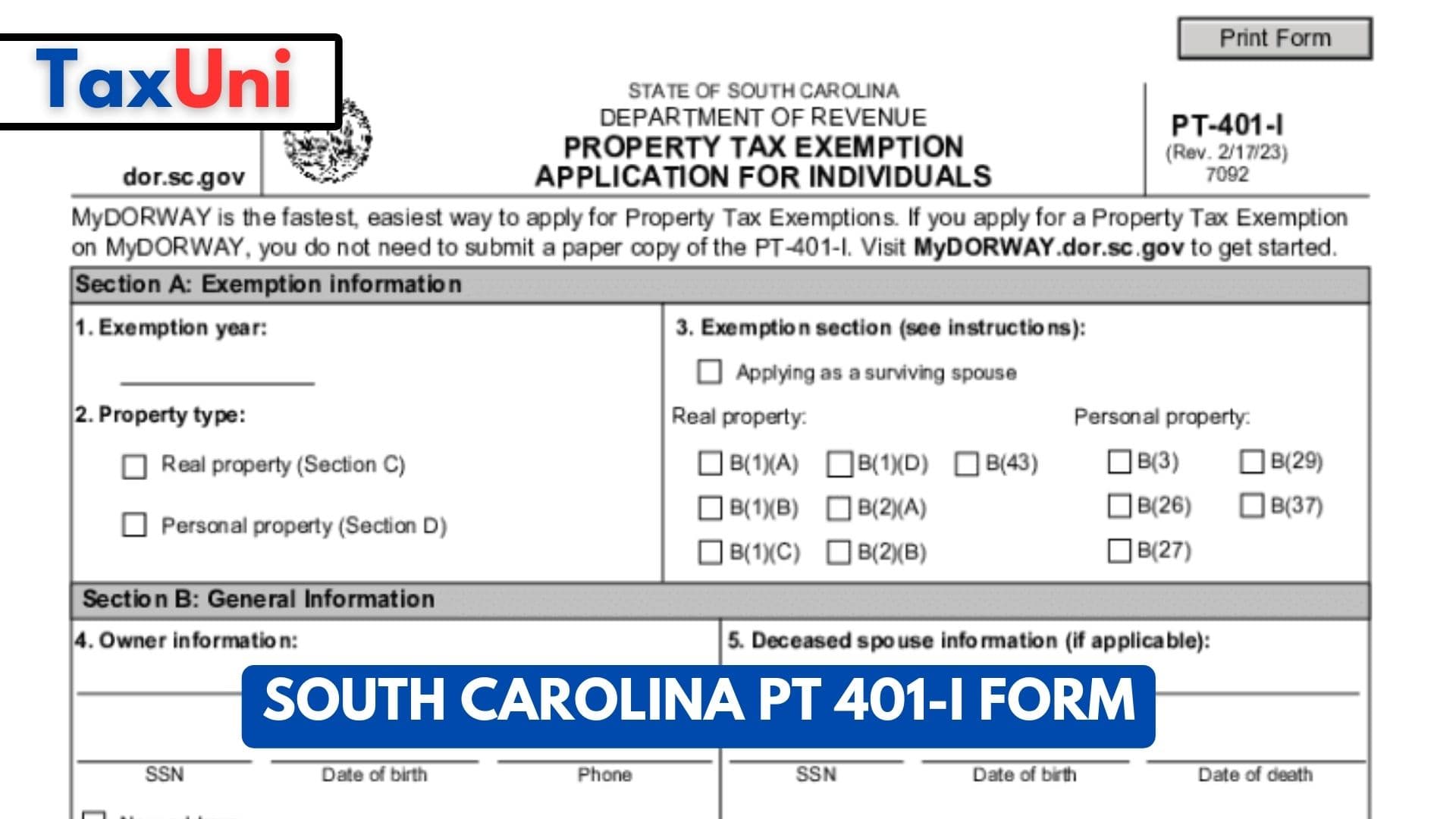 South Carolina PT 401-I Form