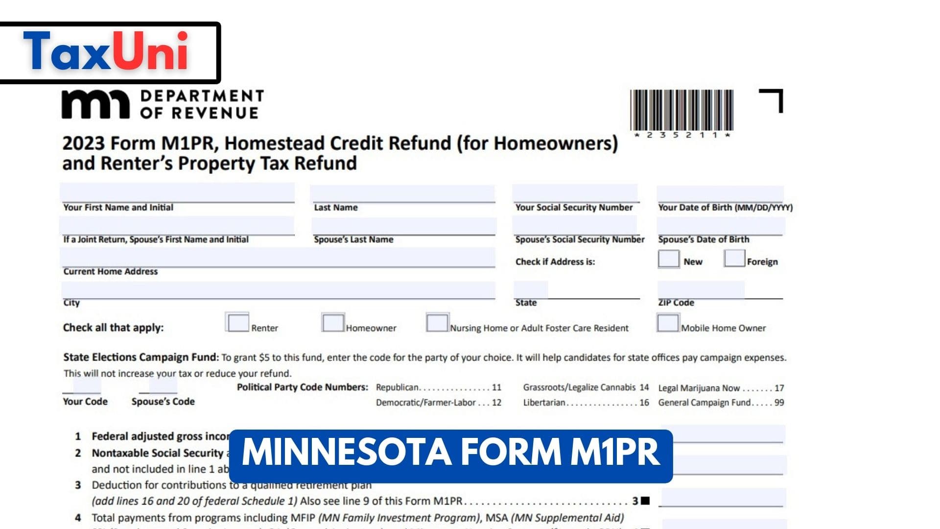 Minnesota Form M1PR 2023 2024