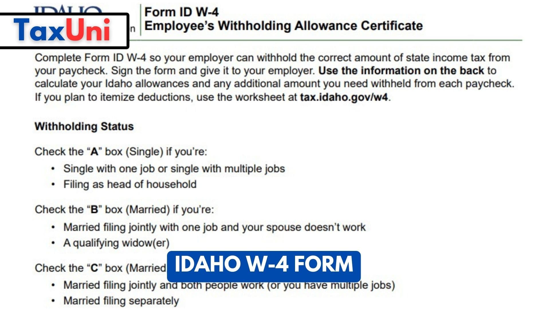 Idaho W-4 Form 2024 - 2025