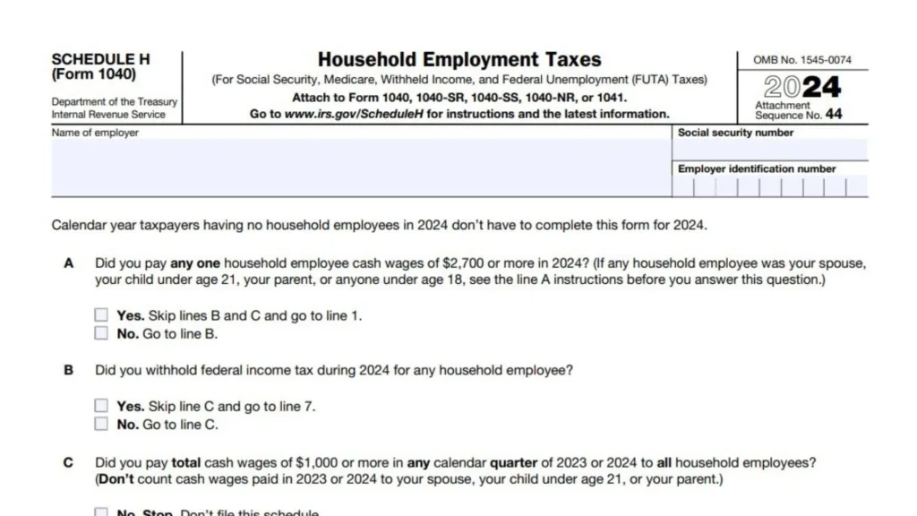 Household Employee Tax Information for Illinois 2 Federal Tax Filing Schedule H