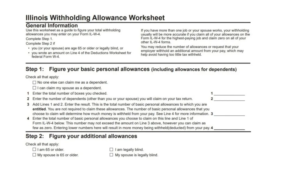 Illinois Withholding Allowance Worksheet Example 2 Payroll Table Example Withholding Amounts